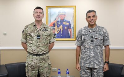 RBAirF COMMANDER RECEIVES OFFICE CALL FROM AIR VICE MARSHAL ALASTAIR SMITH, COMMANDER JOINT HELICOPTER COMMAND, ROYAL AIR FORCE, UNITED KINGDOM
